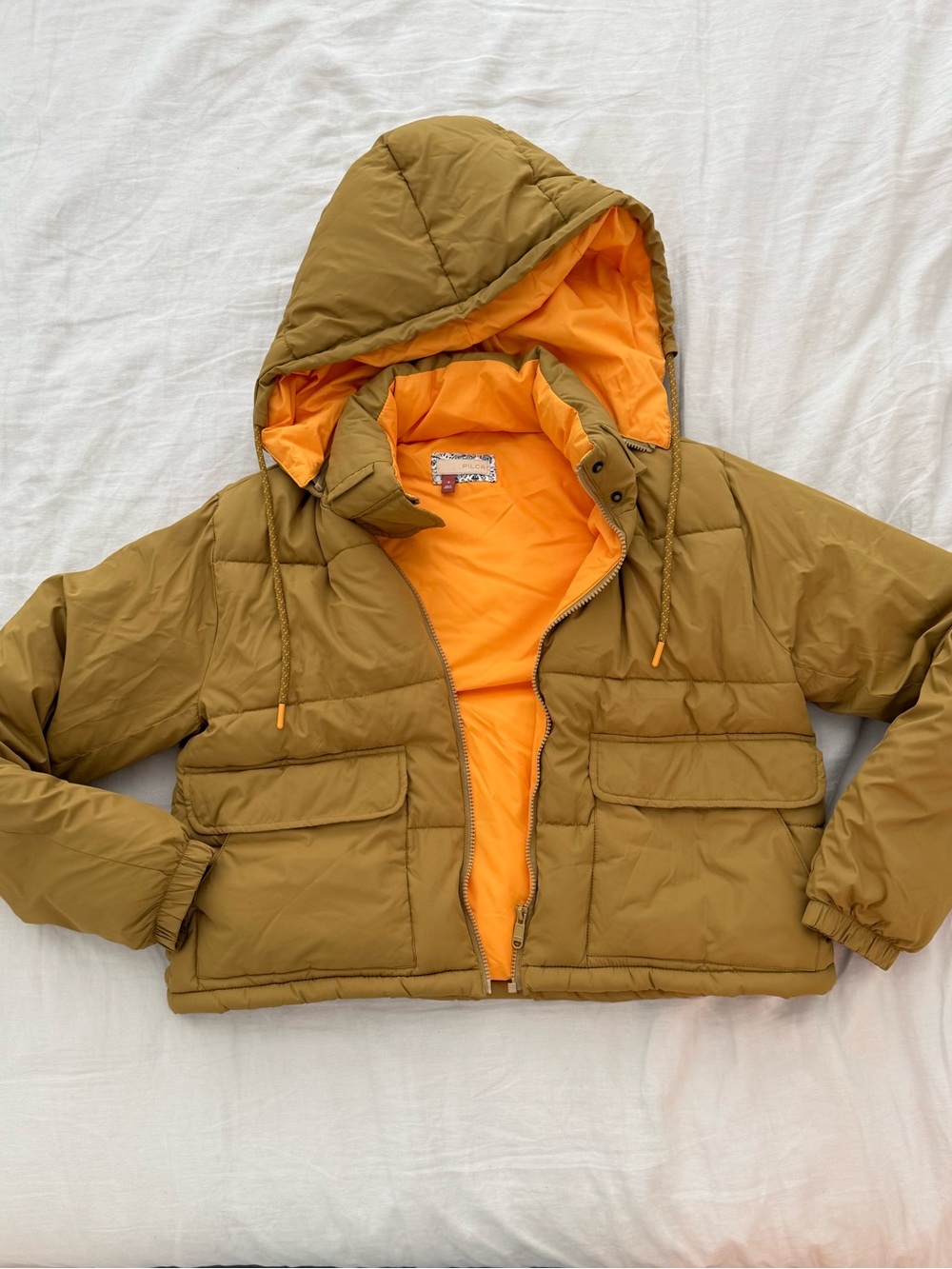 Anthropologie Removable Hooded Puffer Jacket - Mustard/Orange